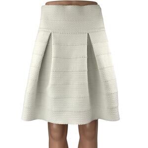H&M White Embroidered Texture Pleated High Waisted Stripe A Line Mini Skirt Sz M